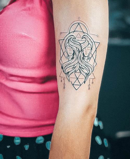 Astrology Gemini Female Tattoo Designs Forearm Geometric Arm