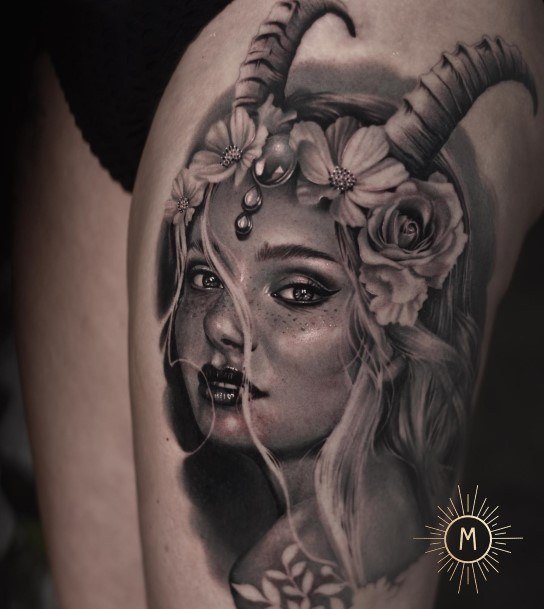 Astrology Thigh Girls Capricorn Tattoo Designs