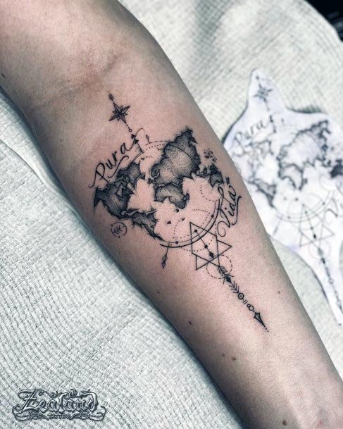 Atlas And Compass Tattoo Womens Forearms