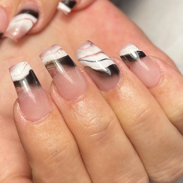 Attractive Girls Nail Black And White Marble