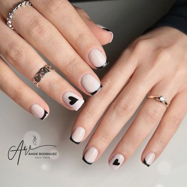 Attractive Girls Nail Black French Tip