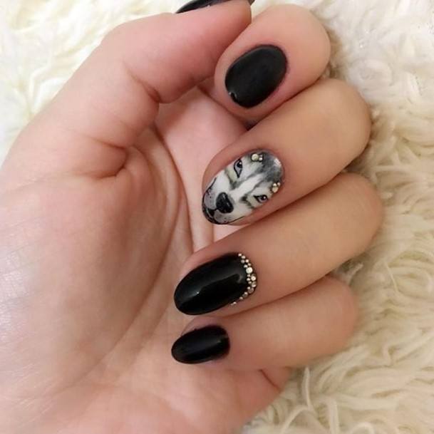 Attractive Girls Nail Black Oval