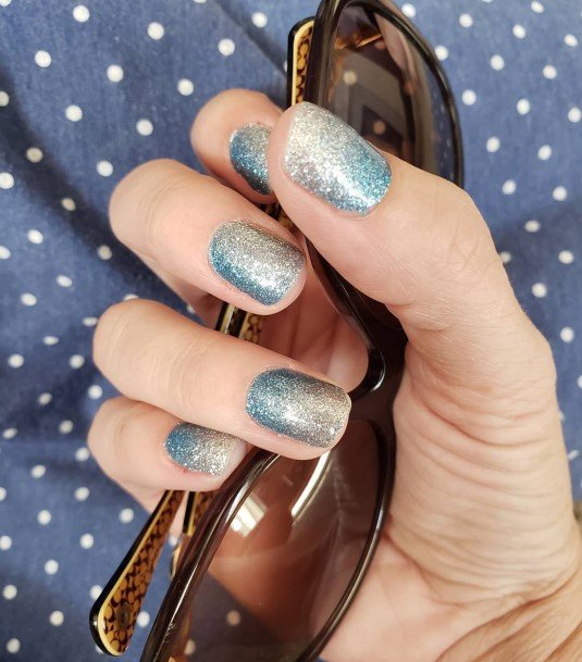 Attractive Girls Nail Blue And Silver