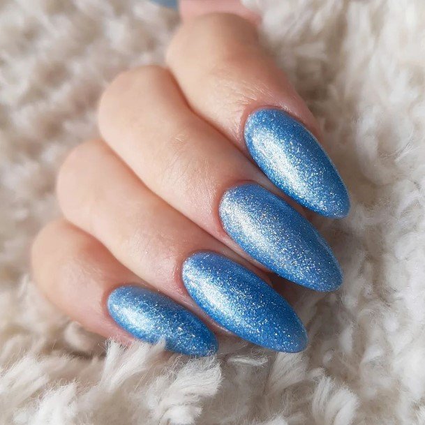 Attractive Girls Nail Blue Glitter