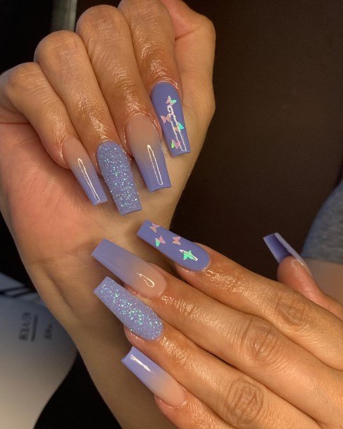 Attractive Girls Nail Blue Ombre