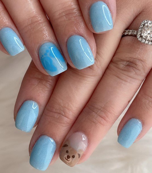 Attractive Girls Nail Blue Short