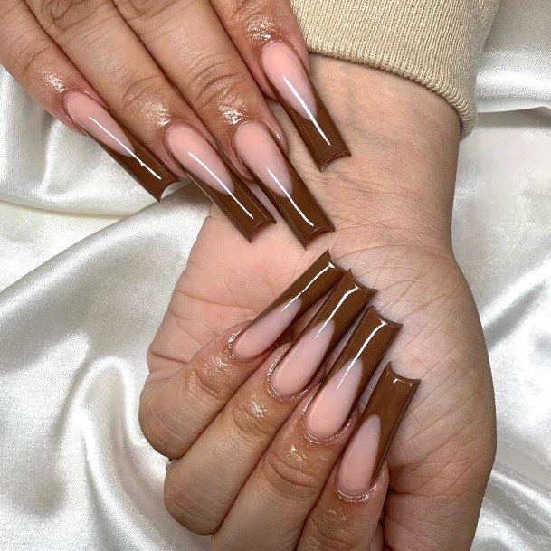 Attractive Girls Nail Brown French Tip