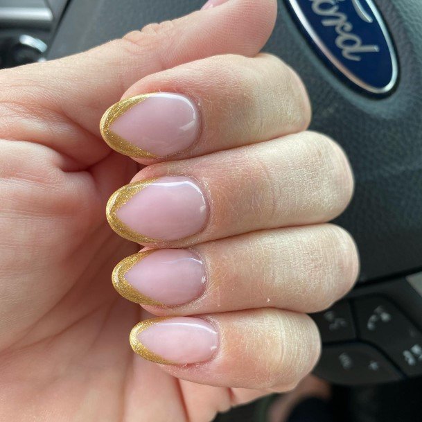 Attractive Girls Nail Gold French Tip