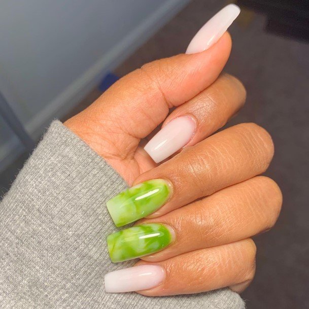 Attractive Girls Nail Green And White