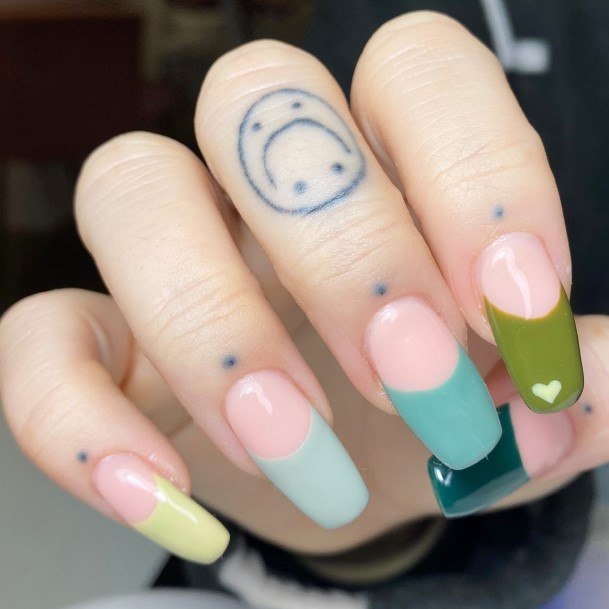 Attractive Girls Nail Green French Tip