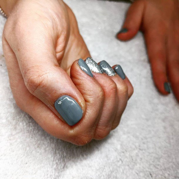 Attractive Girls Nail Grey With Glitter
