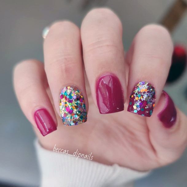 Attractive Girls Nail Maroon And Silver