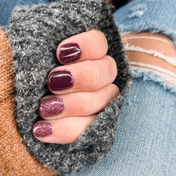 Attractive Girls Nail Maroon Glitter