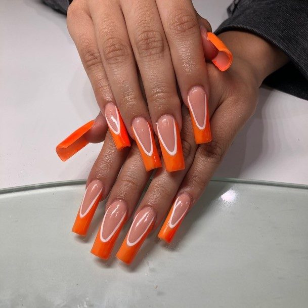 Attractive Girls Nail Orange French Tip