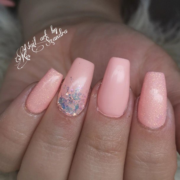 Attractive Girls Nail Peach And Pink