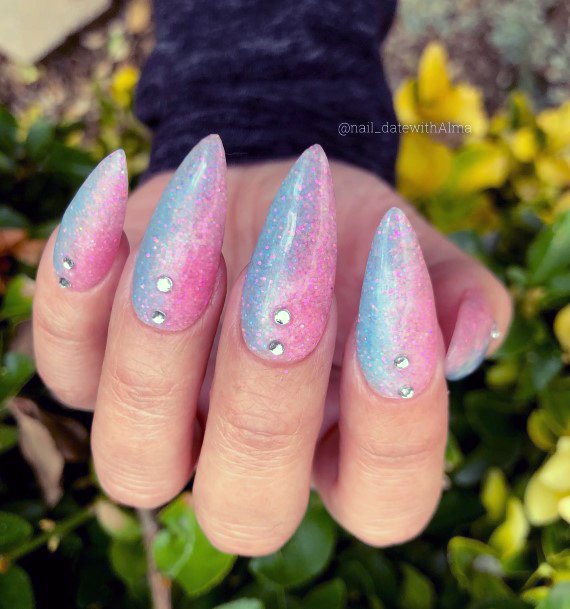 Attractive Girls Nail Pink And Blue