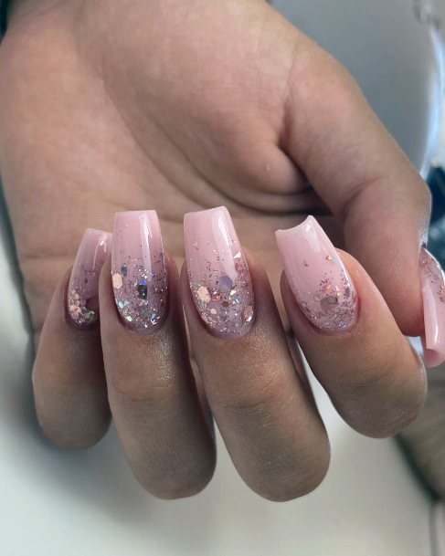 Attractive Girls Nail Pink Ombre With Glitter