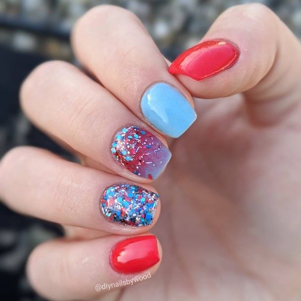 Attractive Girls Nail Red And Blue