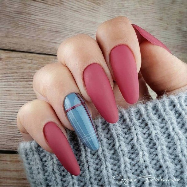 Attractive Girls Nail Red And Grey