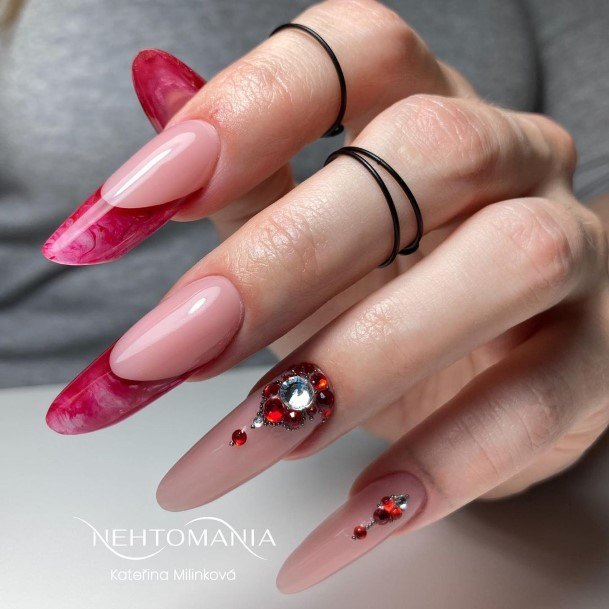 Attractive Girls Nail Red And Nude