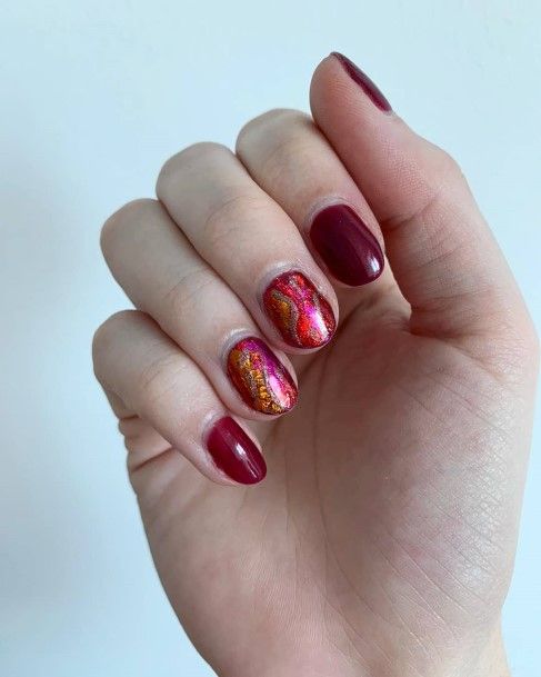 Attractive Girls Nail Red And Purple