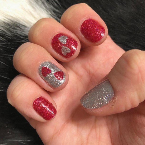 Attractive Girls Nail Red And Silver