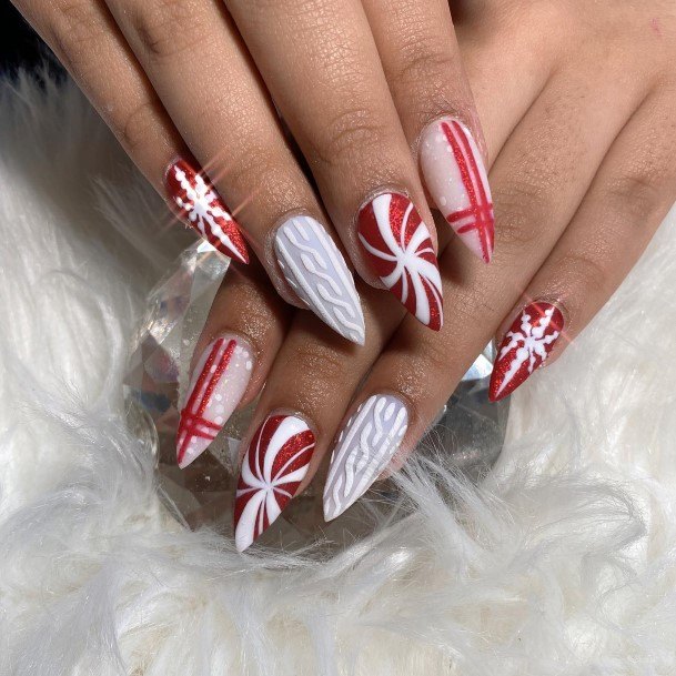 Attractive Girls Nail Red And White