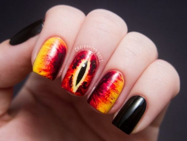 Attractive Girls Nail Red And Yellow