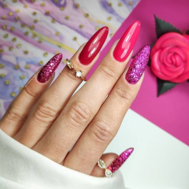 Attractive Girls Nail Red Glitter