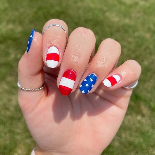 Attractive Girls Nail Red White And Blue