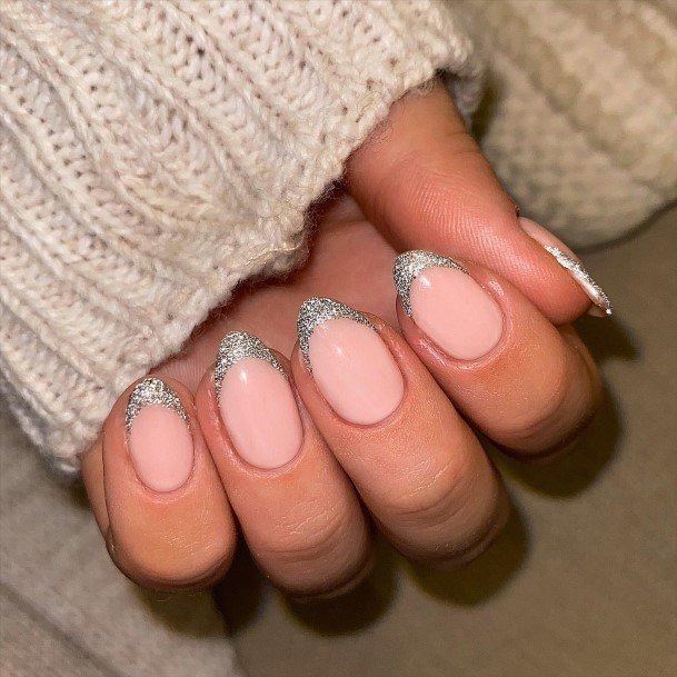 Attractive Girls Nail Silver French Tip