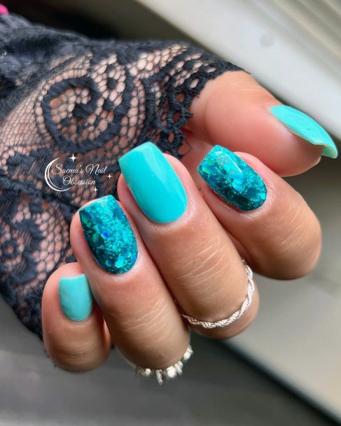 Attractive Girls Nail Teal Turquoise Dress