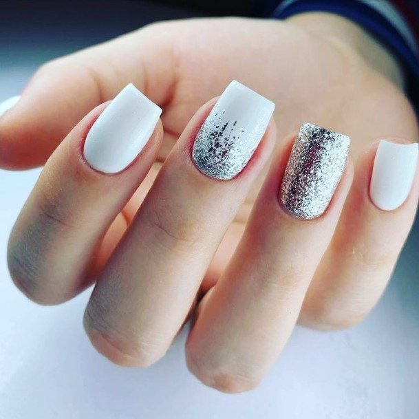 Attractive Girls Nail White And Silver