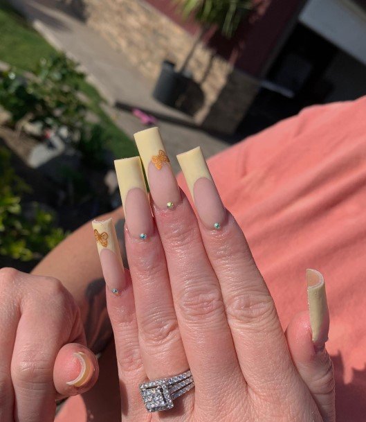 Attractive Girls Nail Yellow French Tip