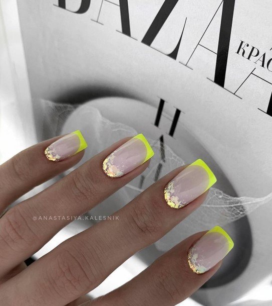 Attractive Girls Nails Art Bright Neon Yellow