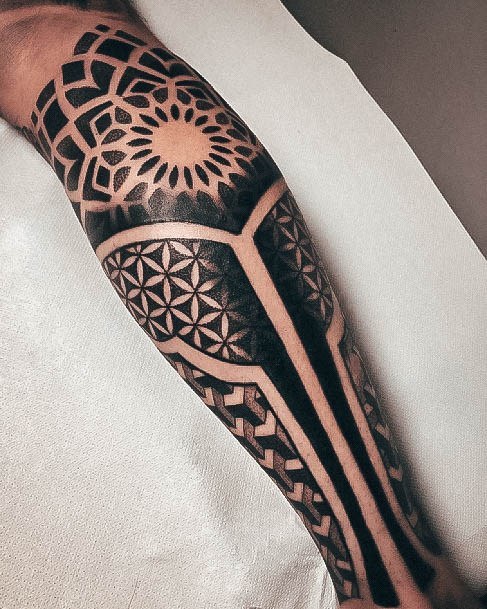 Attractive Girls Tattoo Amazing Geometric Blackwork Leg Sleeve