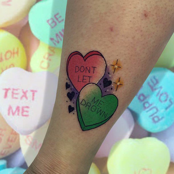 Attractive Girls Tattoo Candy Heart