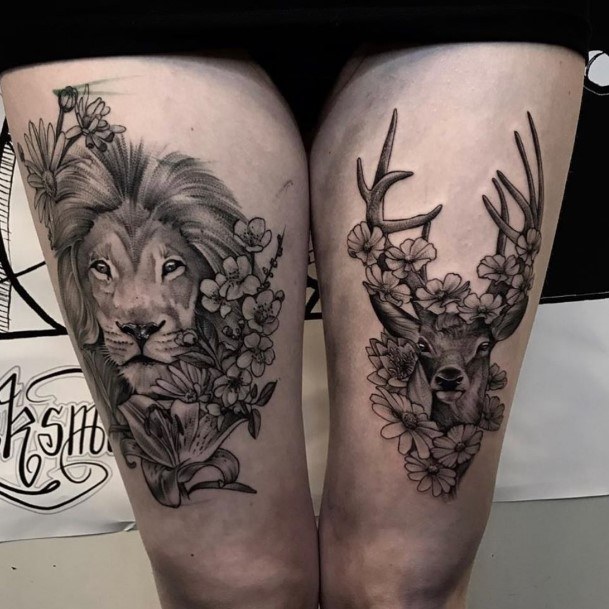 Attractive Girls Tattoo Caribou Reindeer