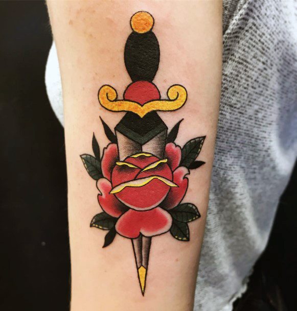 Attractive Girls Tattoo Dagger Rose