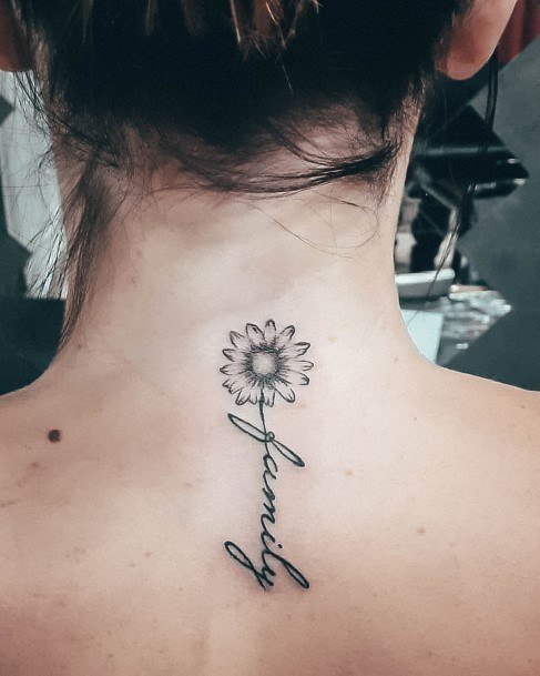 Attractive Girls Tattoo Daisy Neck Upper Back