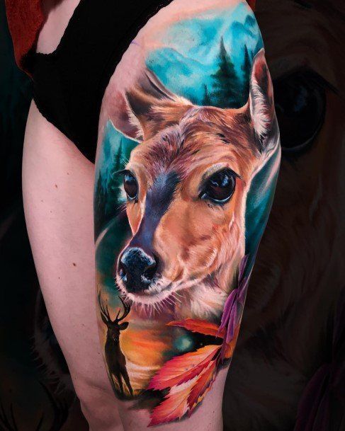 Attractive Girls Tattoo Deer