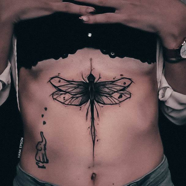 Attractive Girls Tattoo Dragonfly Stomach Chest
