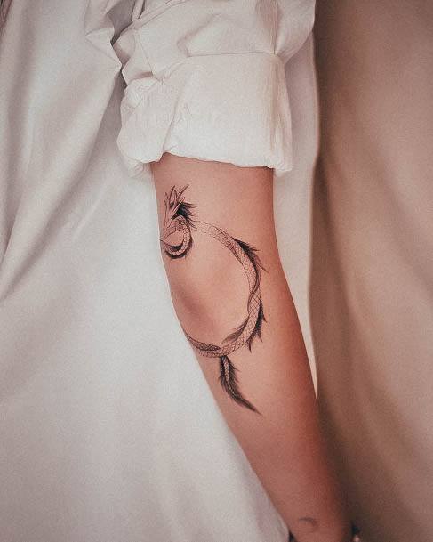 Attractive Girls Tattoo Elbow Dragon Circle