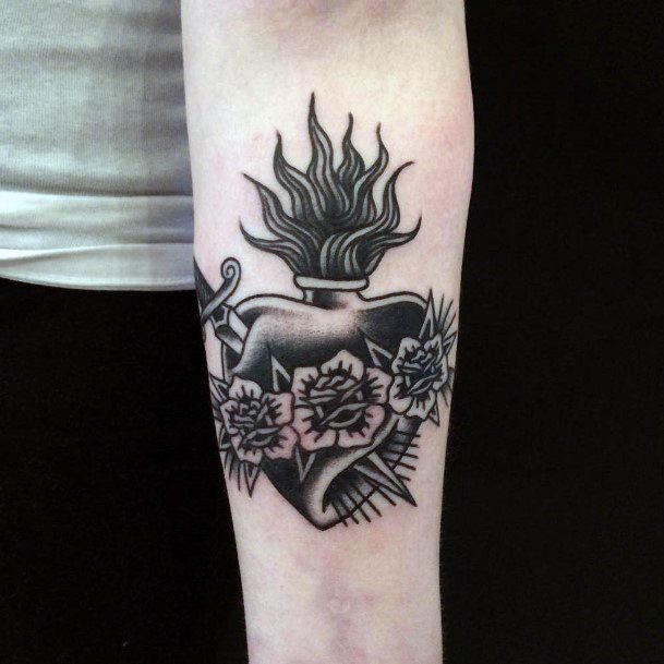 Attractive Girls Tattoo Flaming Heart