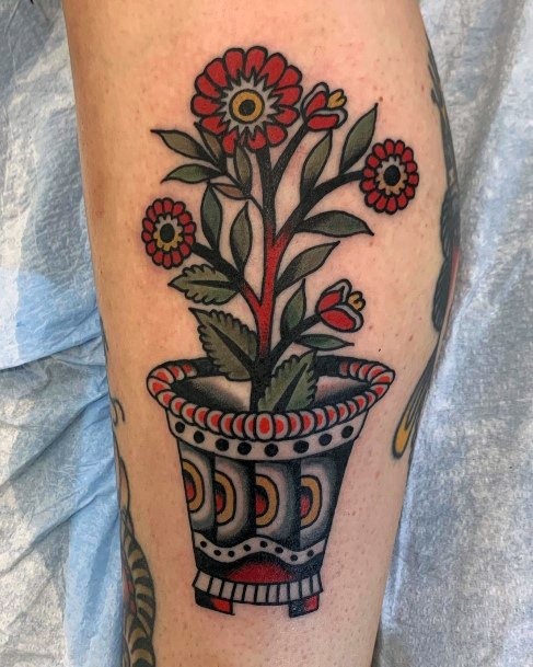 Attractive Girls Tattoo Flower Vase