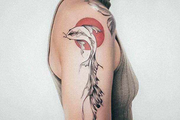 Attractive Girls Tattoo Koi Fish Arm