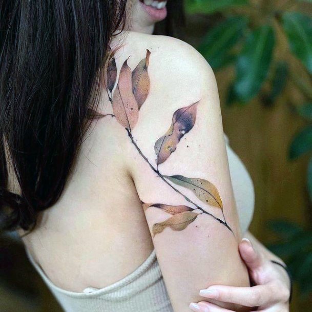 Attractive Girls Tattoo Leaf