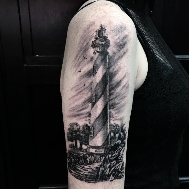 Attractive Girls Tattoo Lighthouse