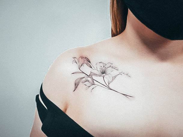 Attractive Girls Tattoo Lily Shoulder