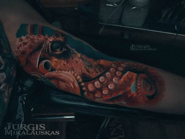 Attractive Girls Tattoo Octopus 3d Realistic